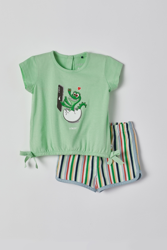 Pamuklu Kız Bebek Pijama-Bst - 703-Ağaç Yeşili